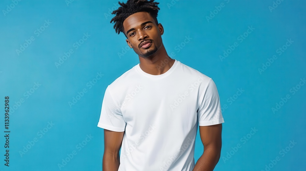 A blank T-shirt worn in a minimalist photoshoot by a model, ideal for showcasing branding and fashion ideas. A blank T-shirt worn in a minimalist photoshoot by a model, ideal for showcasing branding and fashion ideas.