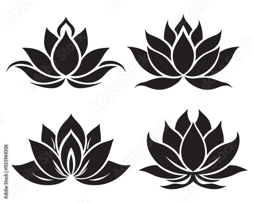 set of lotus flower silhouette vector illustration