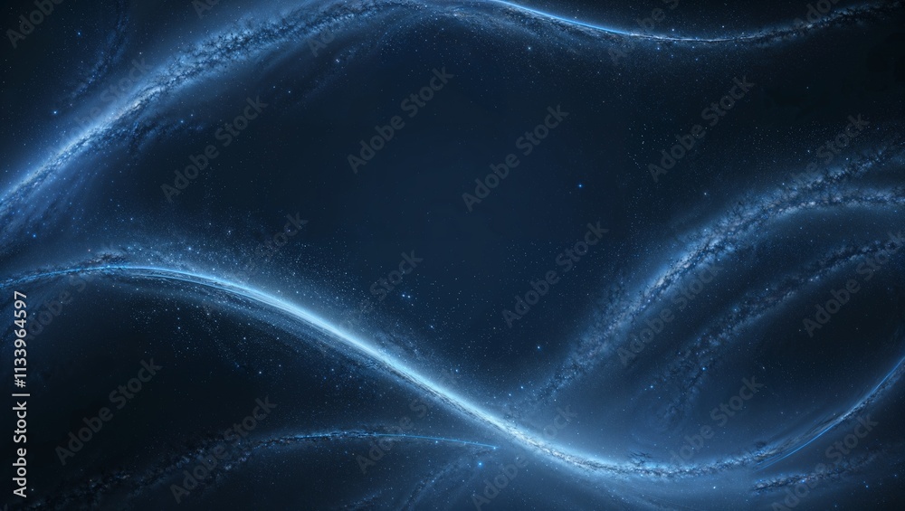 Fototapeta premium 輝く粒子が濃い青の空間に漂い未来的な世界観を描く幻想的な背景。生成AI