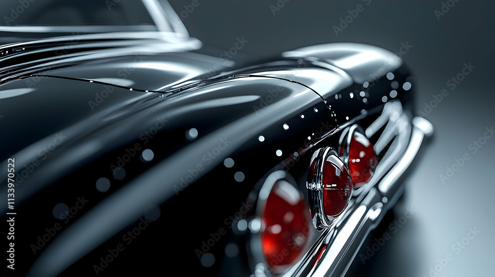 A close-up view of a classic black car's rear, showcasing its elegant design and details. A close-up view of a classic black car's rear, showcasing its elegant design and details.