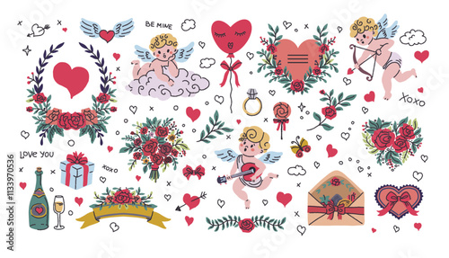 Romantic vector illustration with cherubs