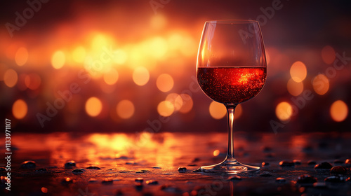 Close-Up of Elegant Wine Glass Centered, Luminescent Details and Rich Colors Highlighted photo