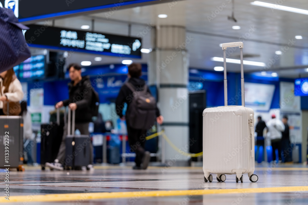 custom made wallpaper toronto digitalTravel, The suitcases in an empty airport hall, traveler cases in the departure airport terminal waiting for the area, vacation concept, blank space for text message or design, luggage for travel.