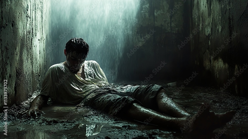 Man Overwhelmed by Despair: A Dark and Evocative Image Man Overwhelmed by Despair: A Dark and Evocative Image