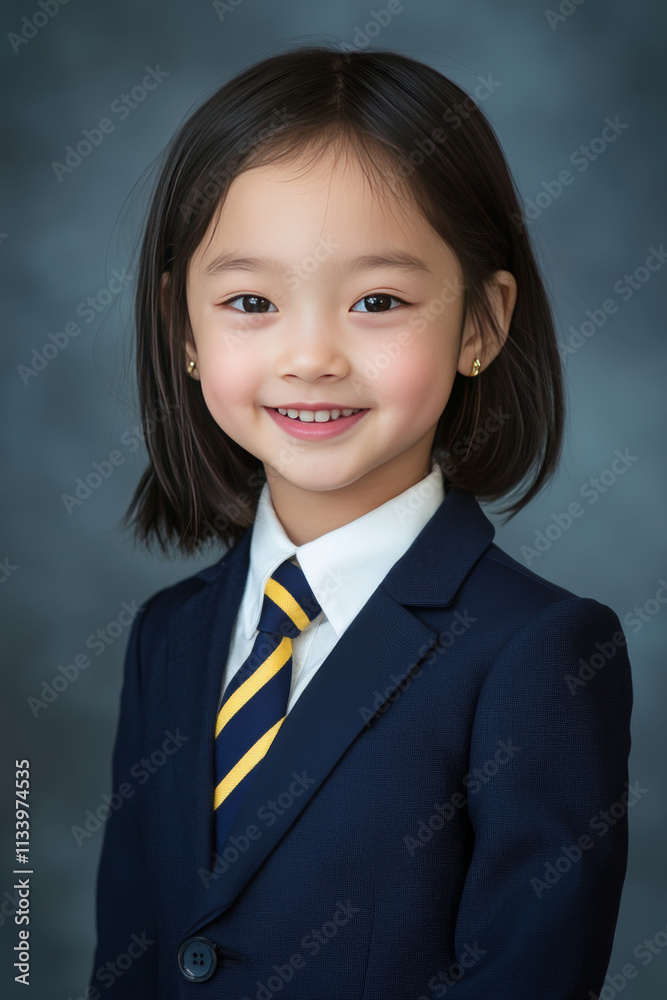 American white girl navy blue tie with light yellow stripes American white girl navy blue tie with light yellow stripes