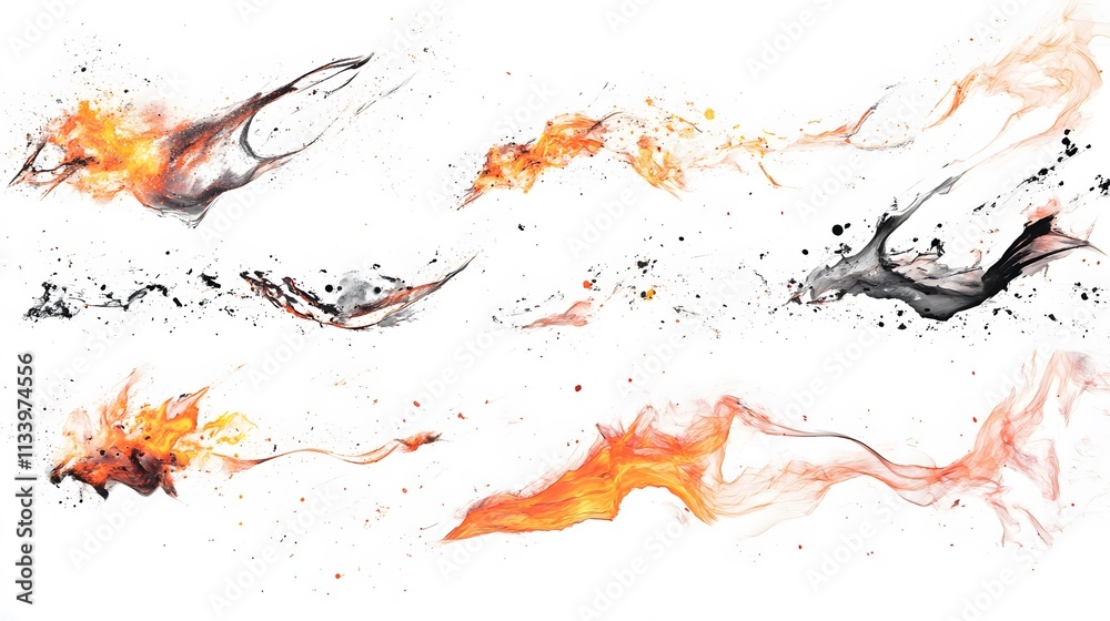 Abstract Orange And Black Ink Swirls On White Abstract Orange And Black Ink Swirls On White