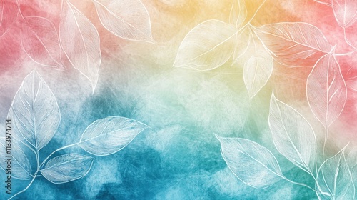 A colorful background with white leaves