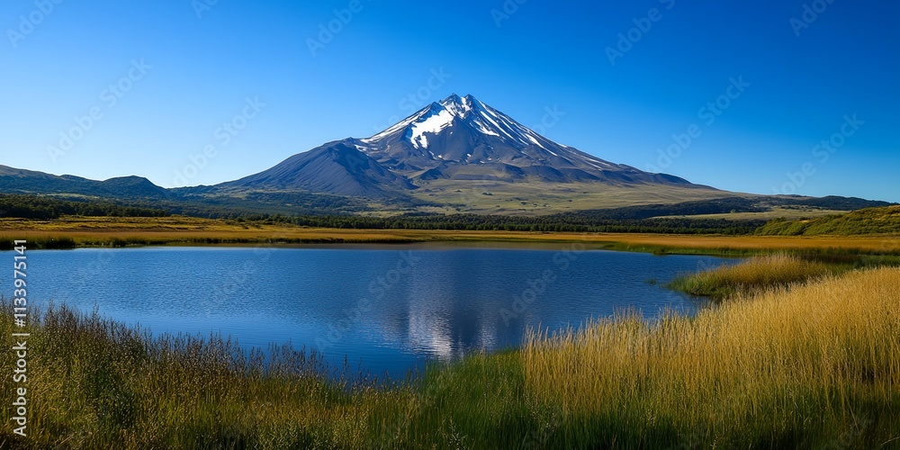 A mountain is in the background of a lake A mountain is in the background of a lake