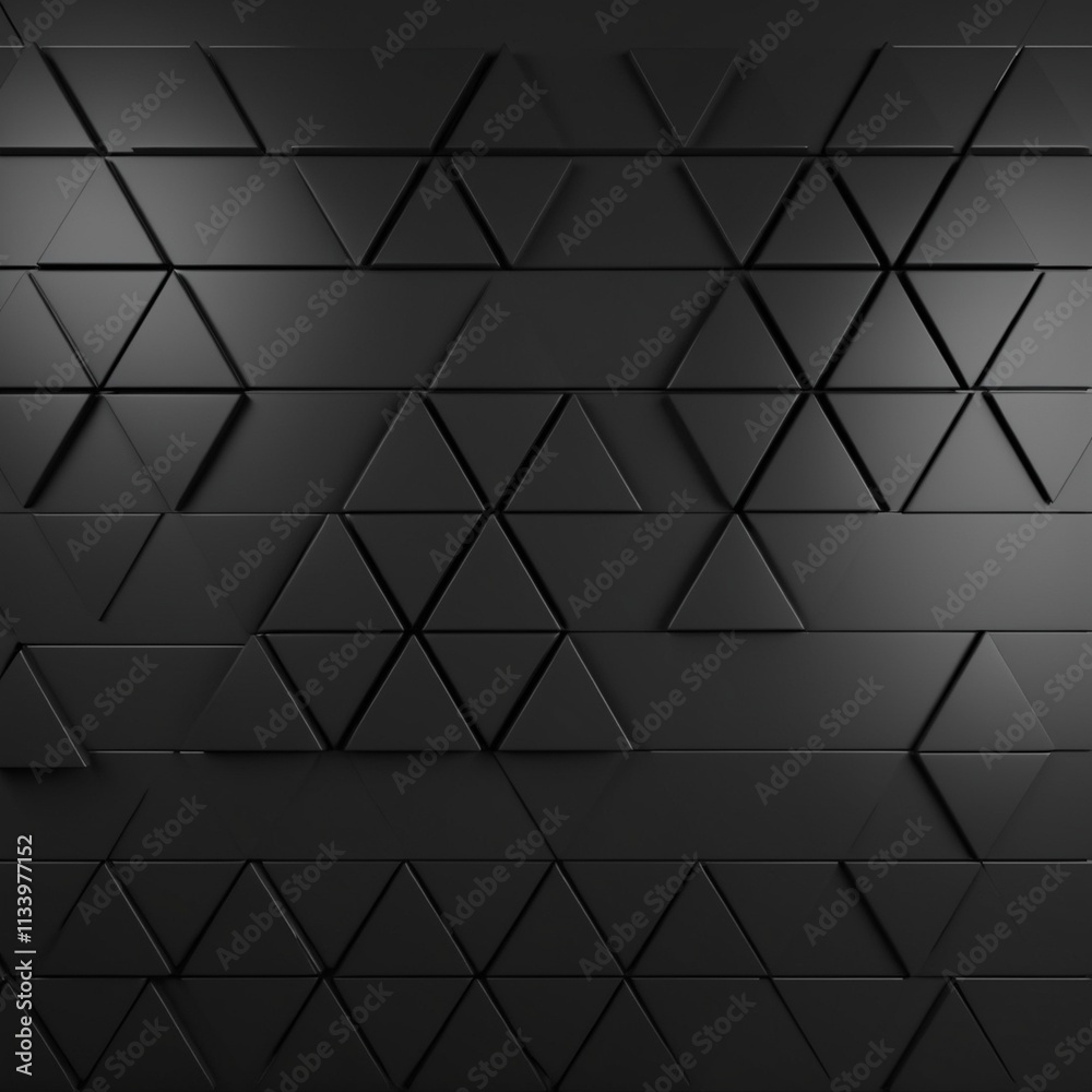 Obraz premium Futuristic, High Tech, dark background, with a triangular block structure. Wall texture with a 3D triangle tile pattern. 3D render