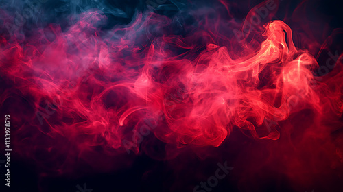 Abstract red and blue smoke swirls on a dark background with dramatic lighting - Generated AI