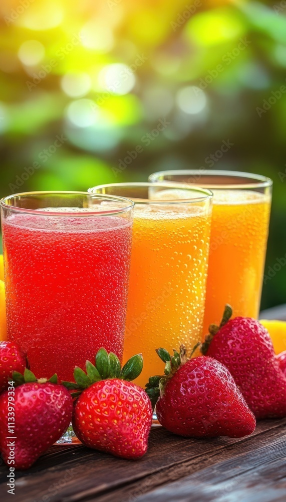 Refreshing drinks in glasses surrounded by fresh strawberries, perfect for a summer gathering. Refreshing drinks in glasses surrounded by fresh strawberries, perfect for a summer gathering.