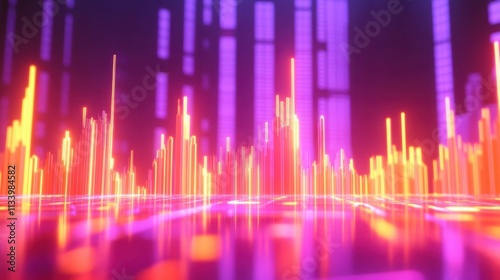 Bold neon orange candlestick chart with rising and falling trends set on a vivid purple backdrop.