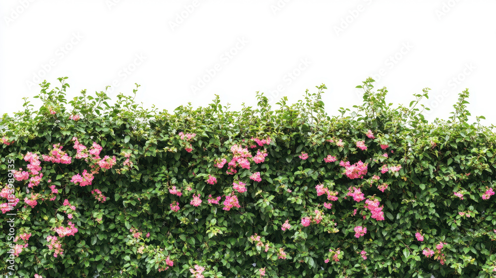 Bush or shrub wall in full bloom, filled with bright, vivid flowers isolated on white background Bush or shrub wall in full bloom, filled with bright, vivid flowers isolated on white background