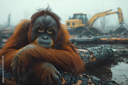 Orangutan clings to dying tree