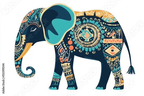 A colorful, decorative illustration of an elephant with intricate patterns. photo