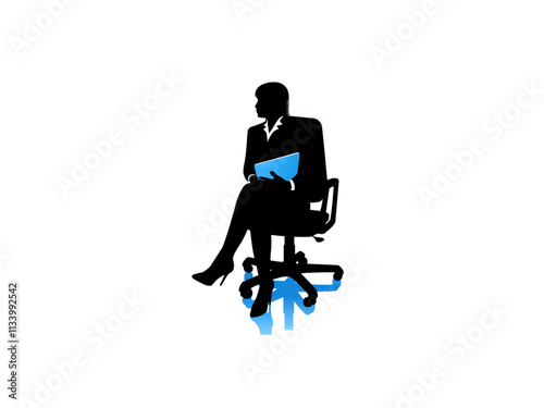 businesswoman sitting in a chair and pressing laptop, woman silhouette vector illustration