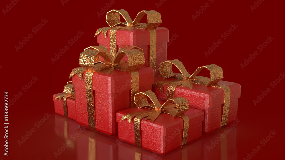 Obraz premium The Red gift box for celebration or holiday concept 3d rendering.