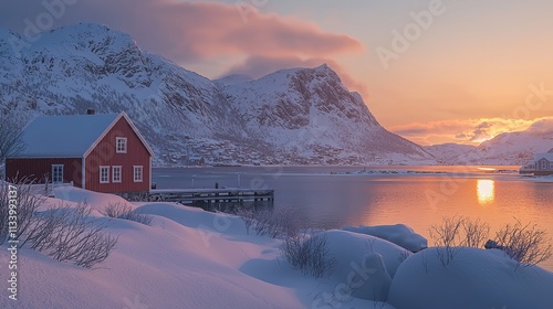 Tranquil Snow-Covered Landscape in Kanstad, Hinnoya, Norway photo