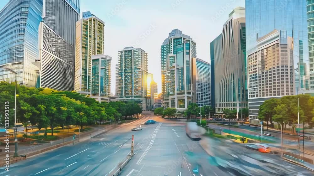 Cityscape with rapid change of day and night, blurred lights of fast moving traffic. Cityscape with rapid change of day and night, blurred lights of fast moving traffic.