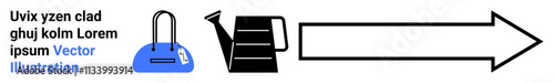 Backpack, watering can, and arrow icons connected to placeholder text. Ideal for education, presentations, learning resources, instructional guides, online courses tutorials navigation. Landing