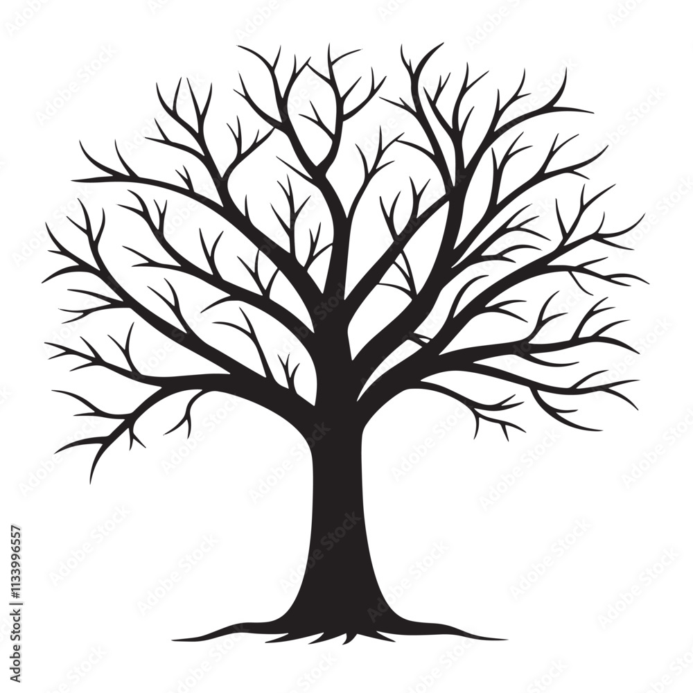 Obraz premium Black tree without leaves silhouette vector isolated on a white background