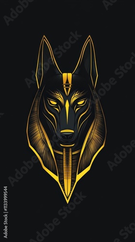 Majestic Anubis: Gold and Black Egyptian God Canine Head Illustration