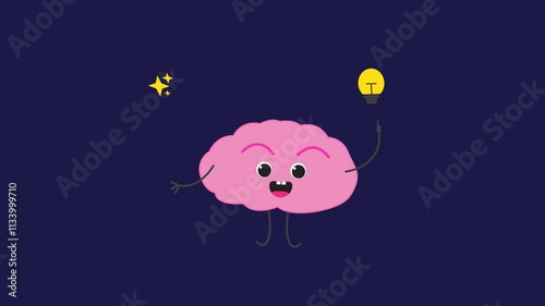 Animated illustration of a cute cartoon brain with a cheerful expression. Great for educational materials, children's content or creative designs. Gives an imaginative and fun impression.