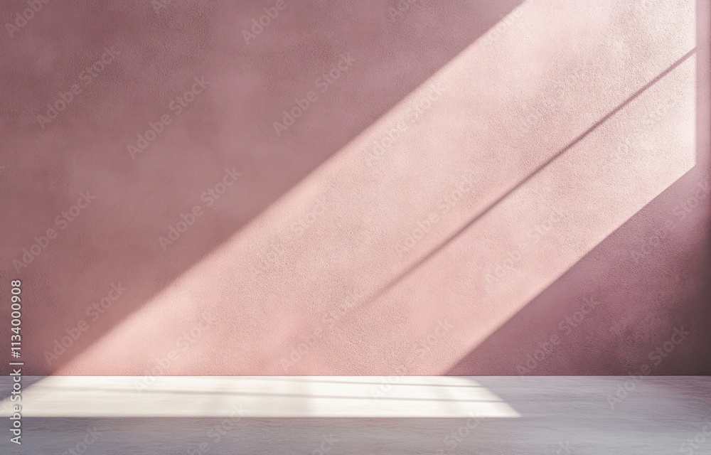 Sunlight streams through window onto pink wall and floor. Sunlight streams through window onto pink wall and floor.