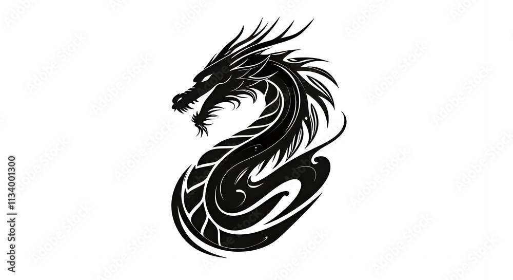 An abstract dragon design with its body shaped like swirling smoke. Featuring flowing curves and sharp edges on a minimalist white background.
An abstract dragon design with its body shaped like swirling smoke. Featuring flowing curves and sharp edges on a minimalist white background.