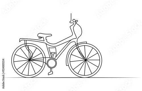 Continuous one line bicycle outline vector art illustration, continuous single line drawing of a bicycle,
