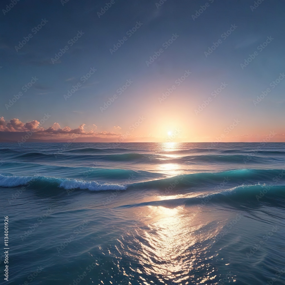 Obraz premium vast oceanic horizon with blue gradient waves, horizon, abstract nature, wave