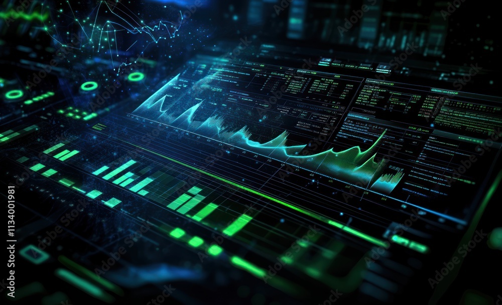Futuristic digital interface with glowing graphs and data visualizations. Futuristic digital interface with glowing graphs and data visualizations.