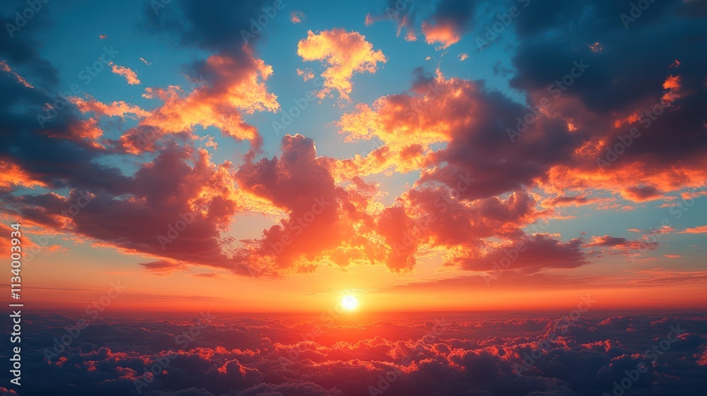 Fototapeta premium Fiery Sunset Above the Clouds: A Breathtaking Aerial View