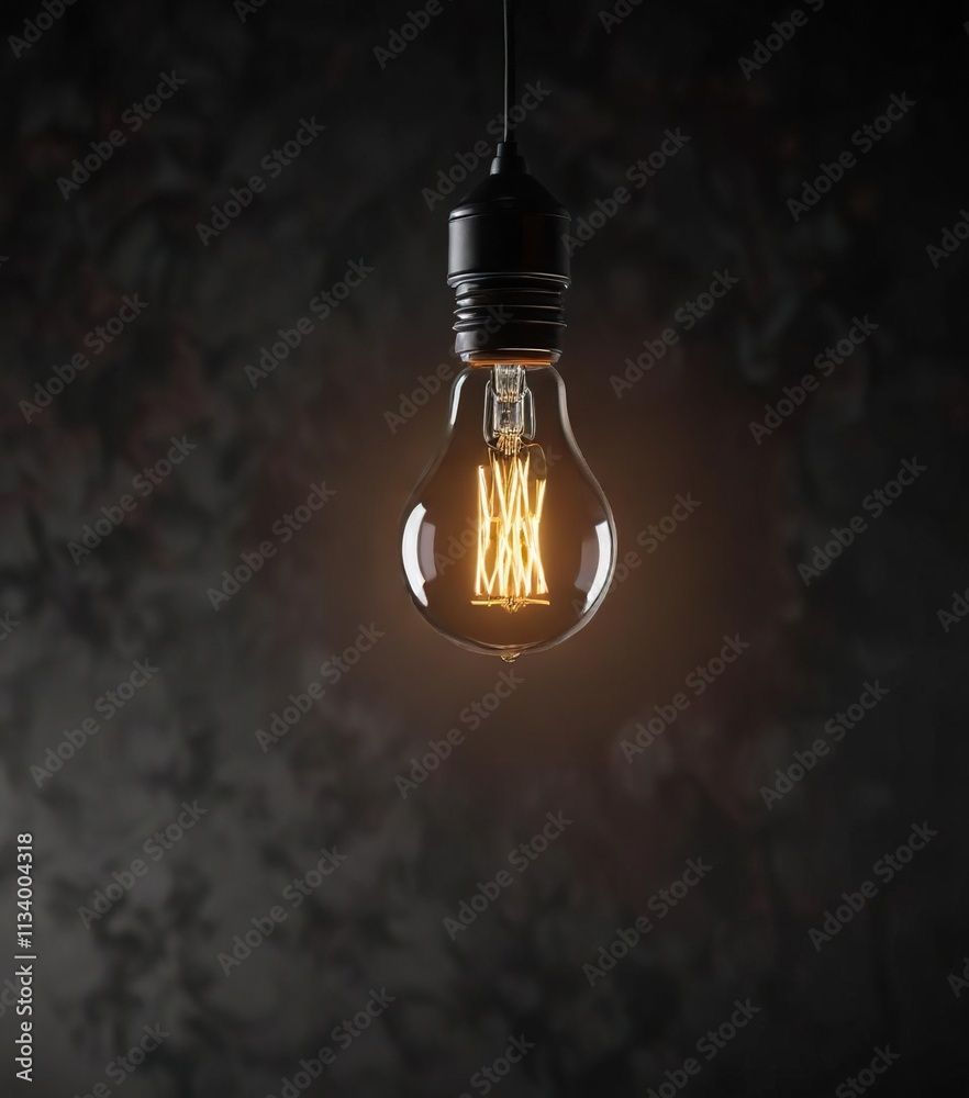 Black backdrop with a single spotlight shining down on a lone light bulb hanging from the ceiling, dramatic contrast, minimalist setup Black backdrop with a single spotlight shining down on a lone light bulb hanging from the ceiling, dramatic contrast, minimalist setup