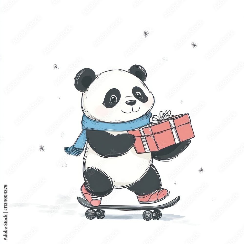 Cute panda skateboarding with gift. Cute panda skateboarding with gift.