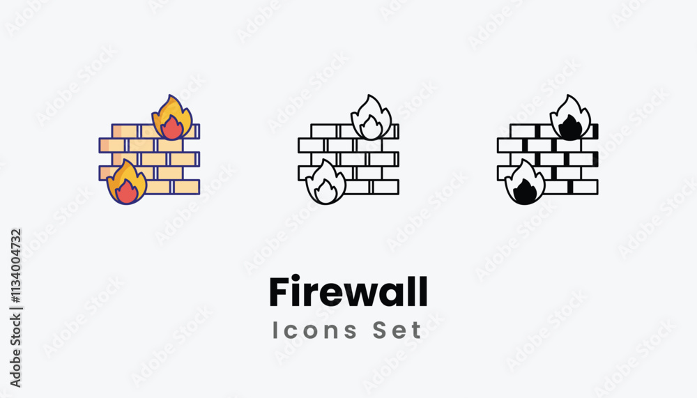 Firewall Icons thin line and glyph vector icon stock illustration