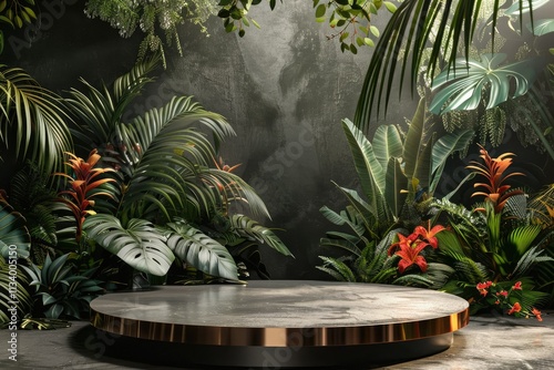 High Definition View of Product Podium in Jungle Theme in for Product Presentation photo