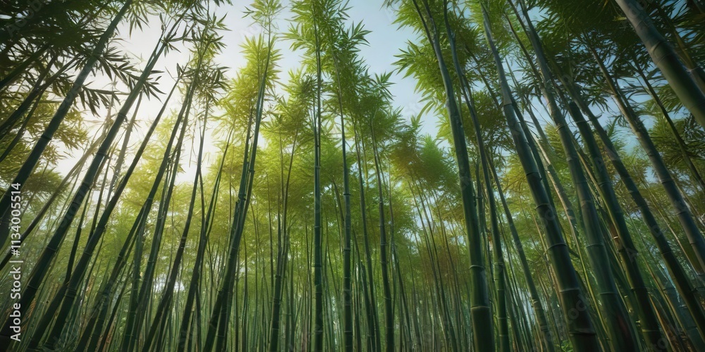 Tall bamboo stalks swaying gently in the breeze, foliage, wind, sway