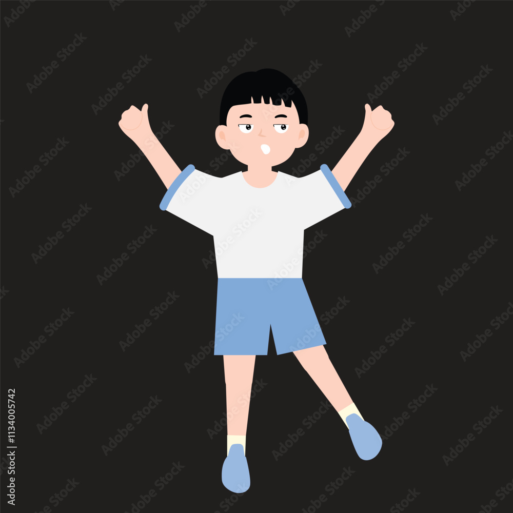 boy training with white and blue sports shirt. with many poses boy training with white and blue sports shirt. with many poses
