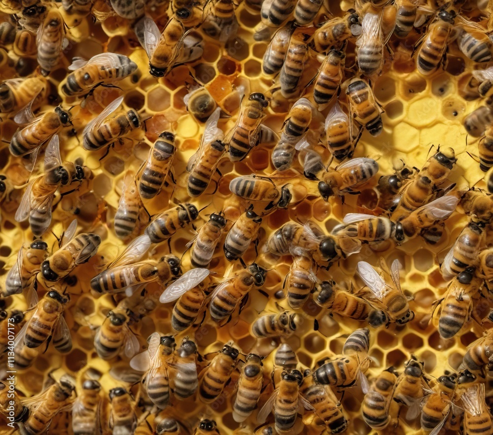 Bees in a beehive with frames full of pollen and honey , insects, hive, insect Bees in a beehive with frames full of pollen and honey , insects, hive, insect