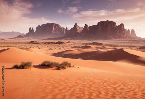 Arid landscape with red rock formations and sandy dunes, red, rock photo