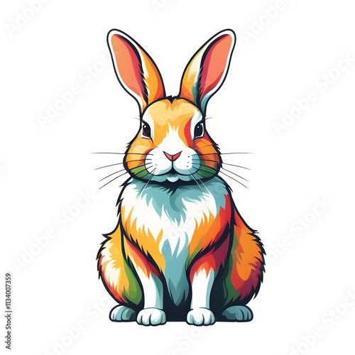 Colorful rabbit illustration on transparent background.