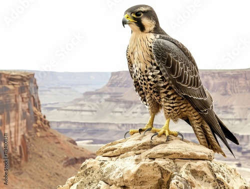 Peregrine Falcon Perched on a Cliff overlooking a Canyon