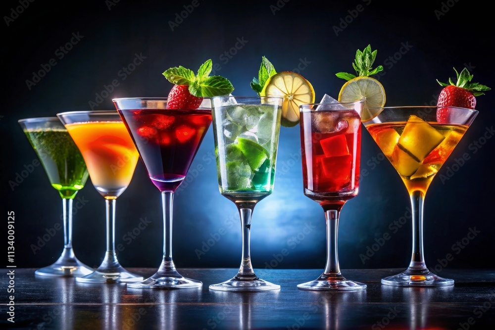 Selection of various cocktails on the table Selection of various cocktails on the table
