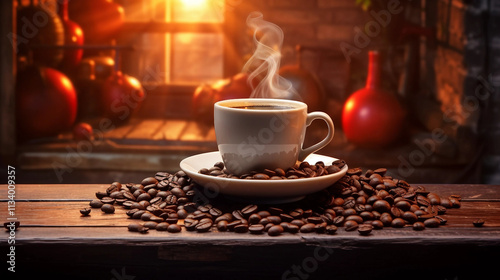 Coffee Cup with Beans on Table