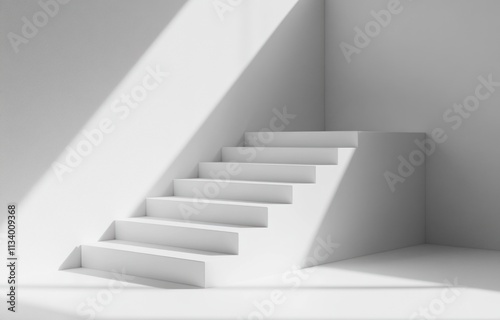 Minimalist white staircase in sunlight.