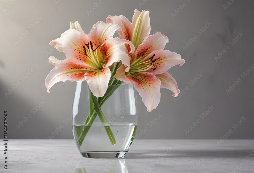 Obraz premium A single lily flower in a glass vase with a subtle water effect, beauty, reflections