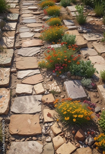 Hierbas altas creciendo en el borde de un corte transversal en terreno arcilloso con una textura mosaicos, jard?n, terreno, vegetaci?n photo