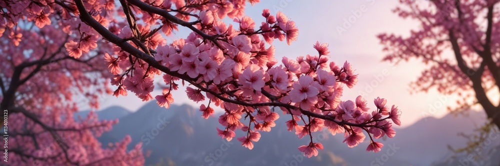 stunning view of pink blossoms against the fading daylight, blooming flowers, peaceful scene, daylight fade stunning view of pink blossoms against the fading daylight, blooming flowers, peaceful scene, daylight fade