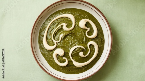 a-photo-of-a-plate-of-palak-paneer-with-decorative